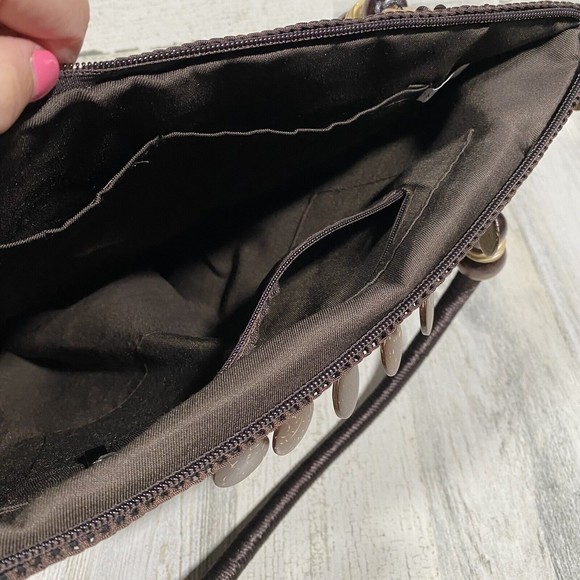 Handmade Coco Bead Shoulder Bag Brown Tan Boho Artsy Eclectic Beachy Resort Wear - Picture 6 of 8